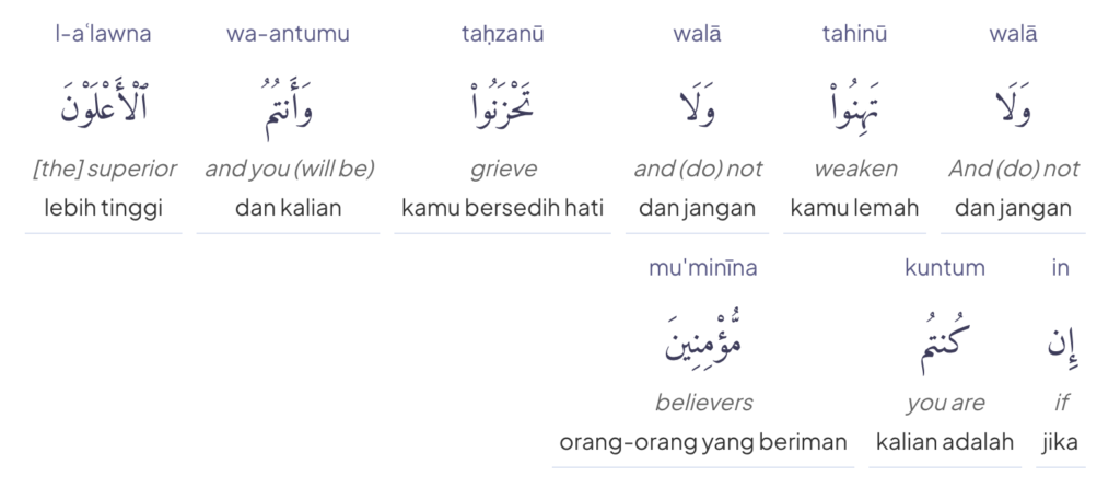 Terjemahan lafdziah surat ali imran ayat 139